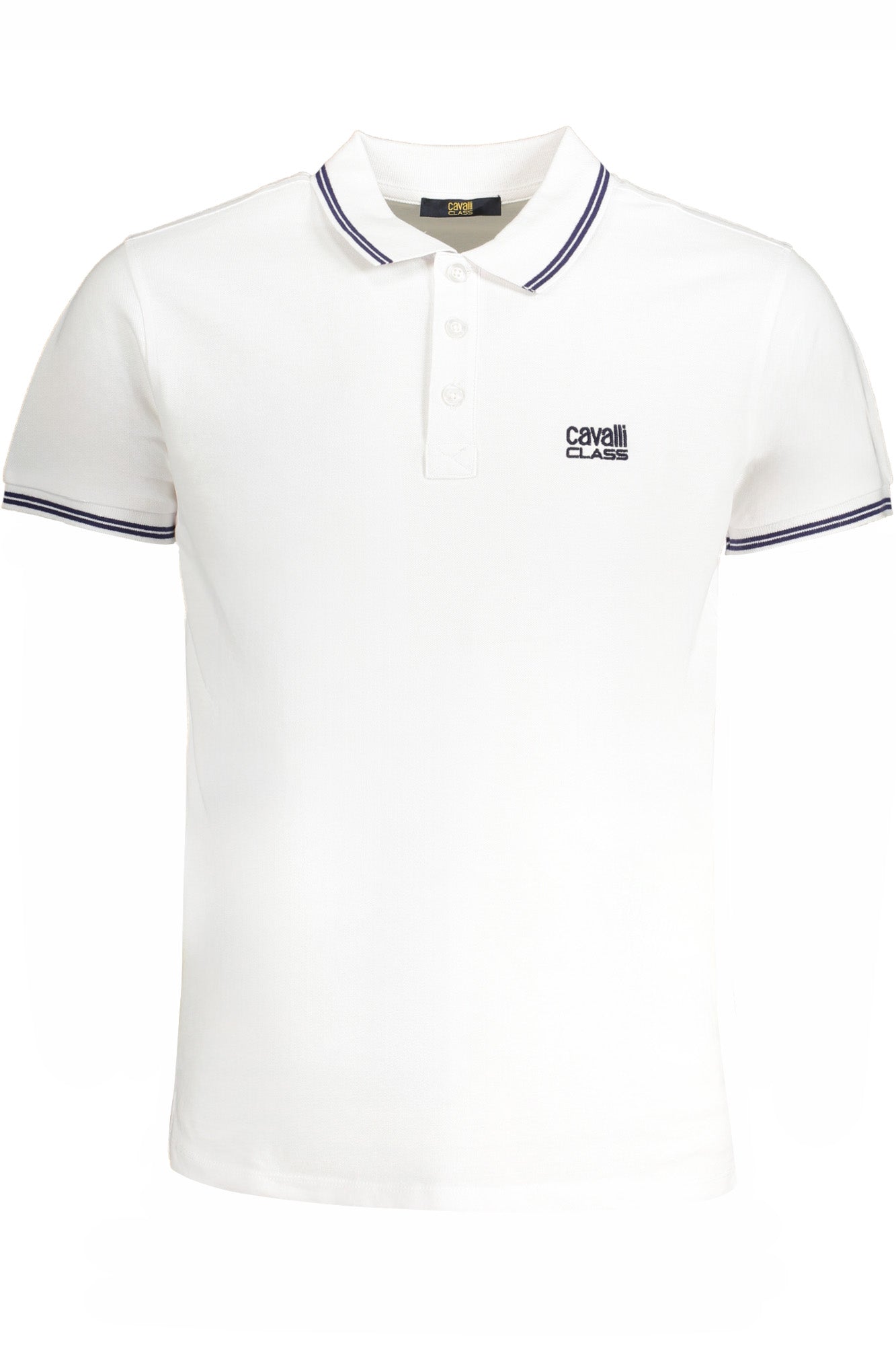 CAVALLI CLASS MEN'S WHITE SHORT SLEEVE POLO SHIRT