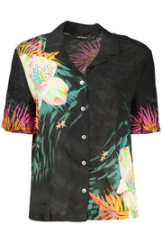 CAMISA COM ESTAMPADO DESIGUAL MULHER PRETA