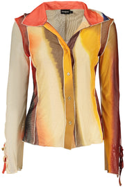 CAMISA COM ATACADORES DESIGUAL MULHER BEGE