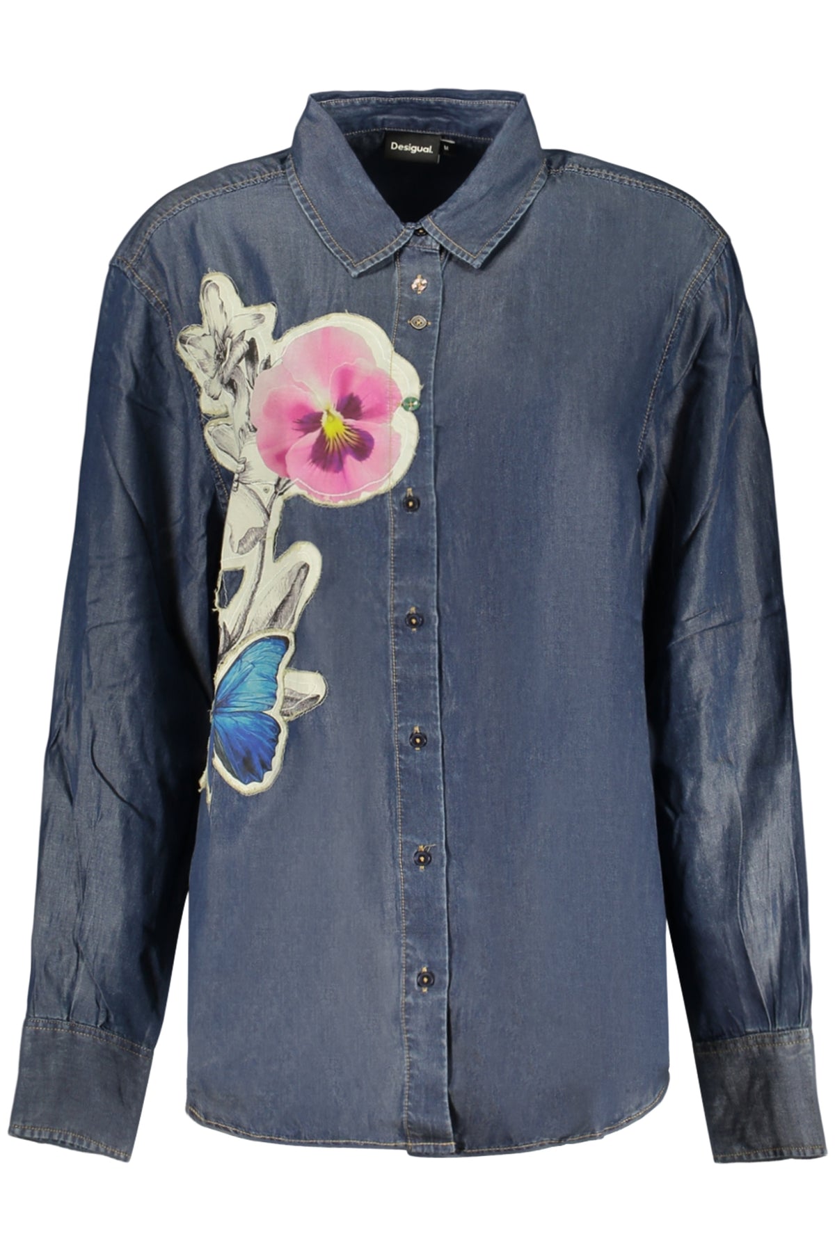 CAMISA COM BORDADO DESIGUAL MULHER AZUL