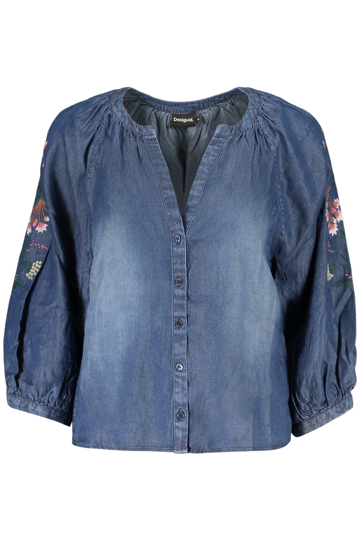 CAMISA COM BORDADO DESIGUAL MULHER AZUL