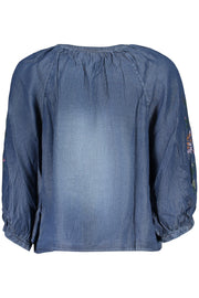 CAMISA COM BORDADO DESIGUAL MULHER AZUL
