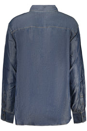 CAMISA COM BORDADO DESIGUAL MULHER AZUL