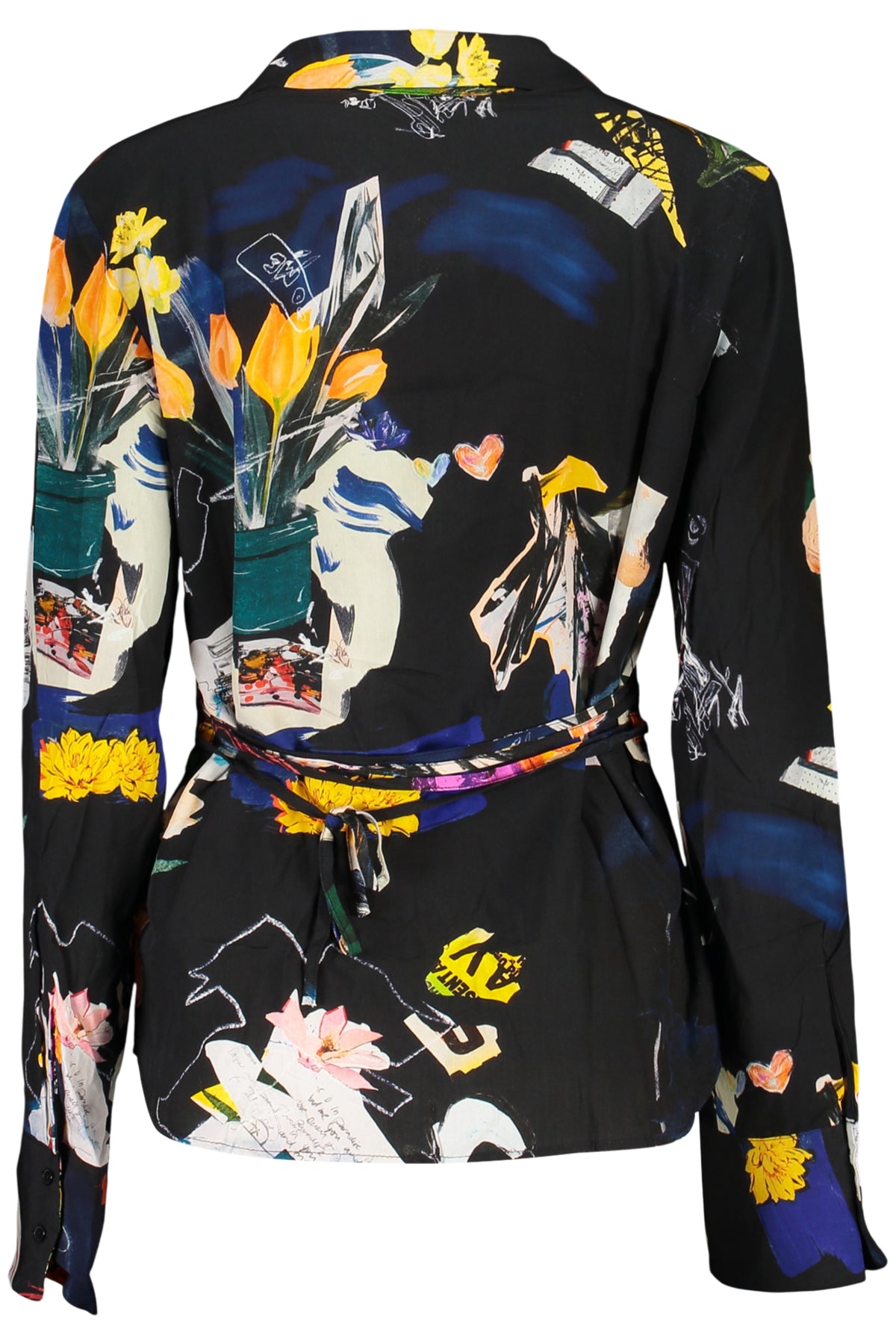 CAMISA COM ESTAMPADO DESIGUAL MULHER PRETA