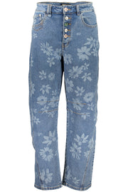 JEANS EM ALGODÃO DESIGUAL MULHER AZUL CLARO