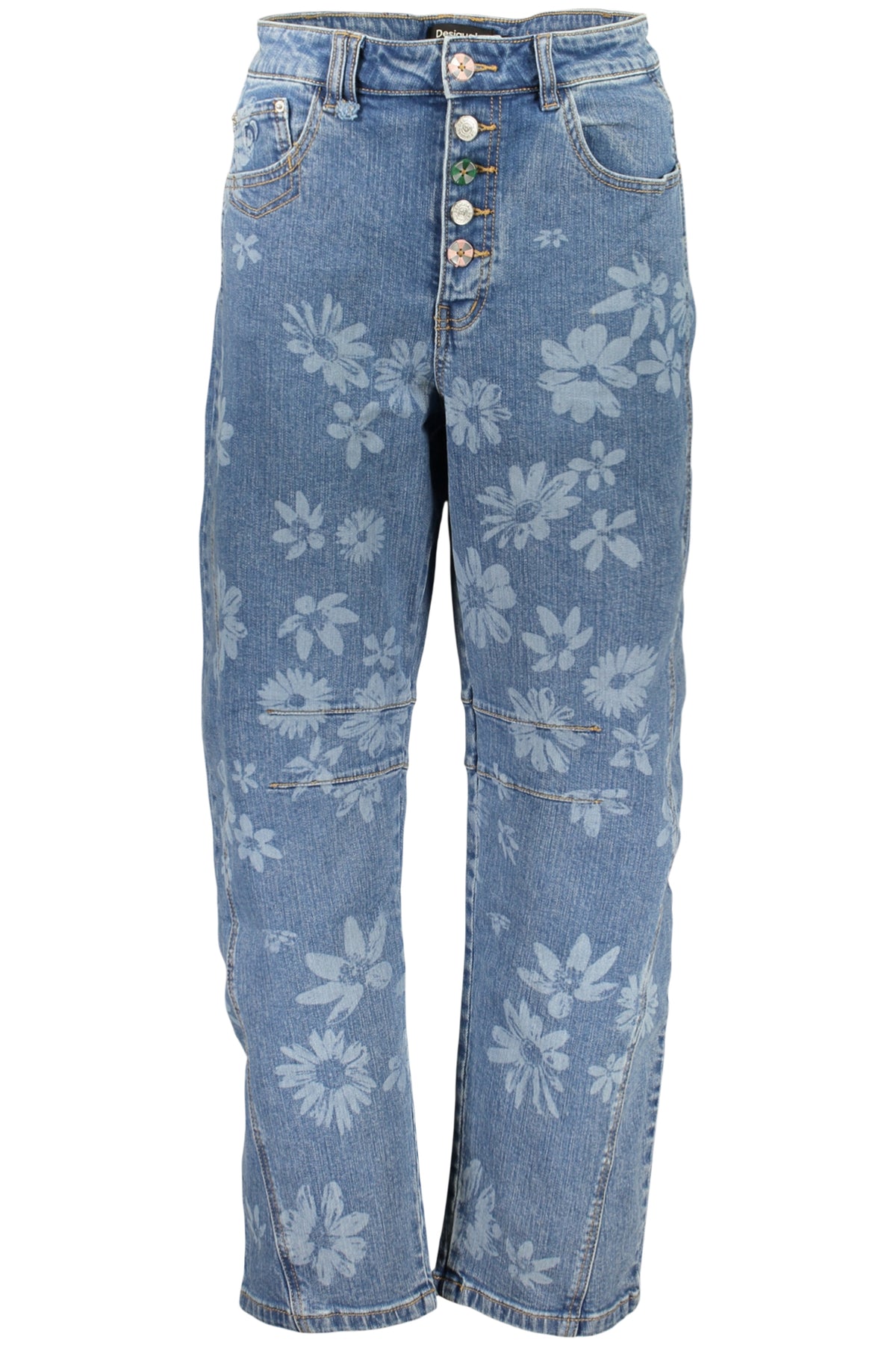 JEANS EM ALGODÃO DESIGUAL MULHER AZUL CLARO