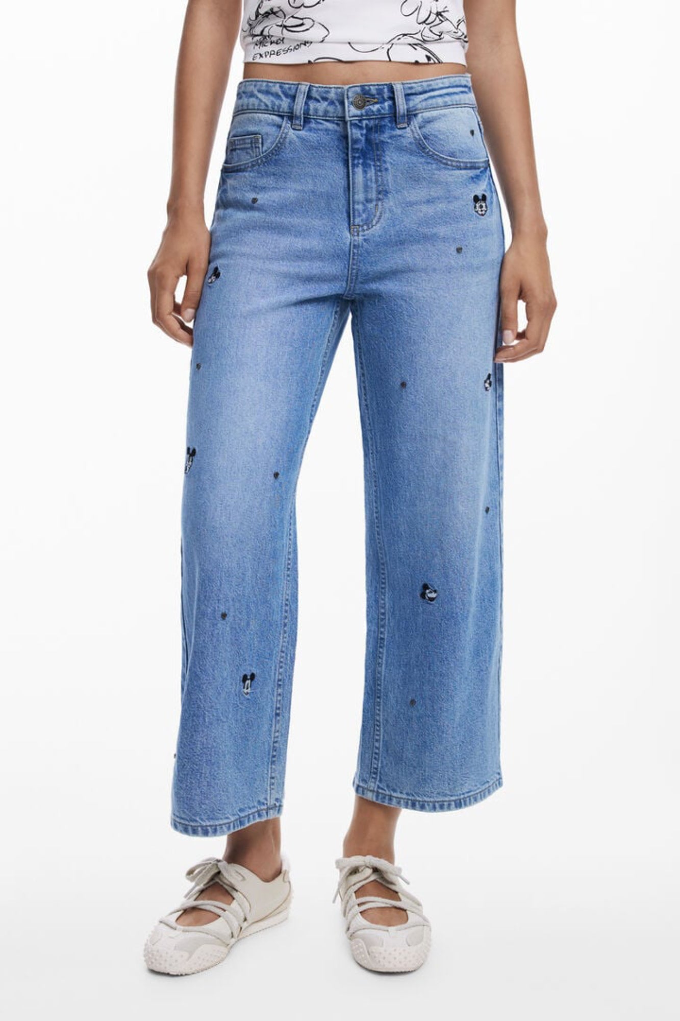 JEANS EM ALGODÃO DESIGUAL MULHER AZUL CLARO
