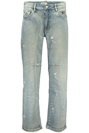 JEANS EM ALGODÃO DESIGUAL MULHER AZUL CLARO