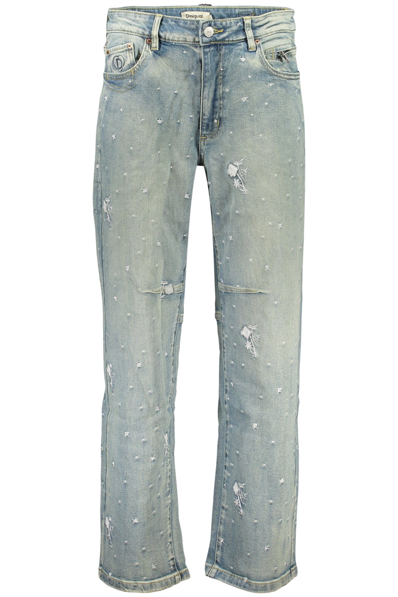 JEANS EM ALGODÃO DESIGUAL MULHER AZUL CLARO