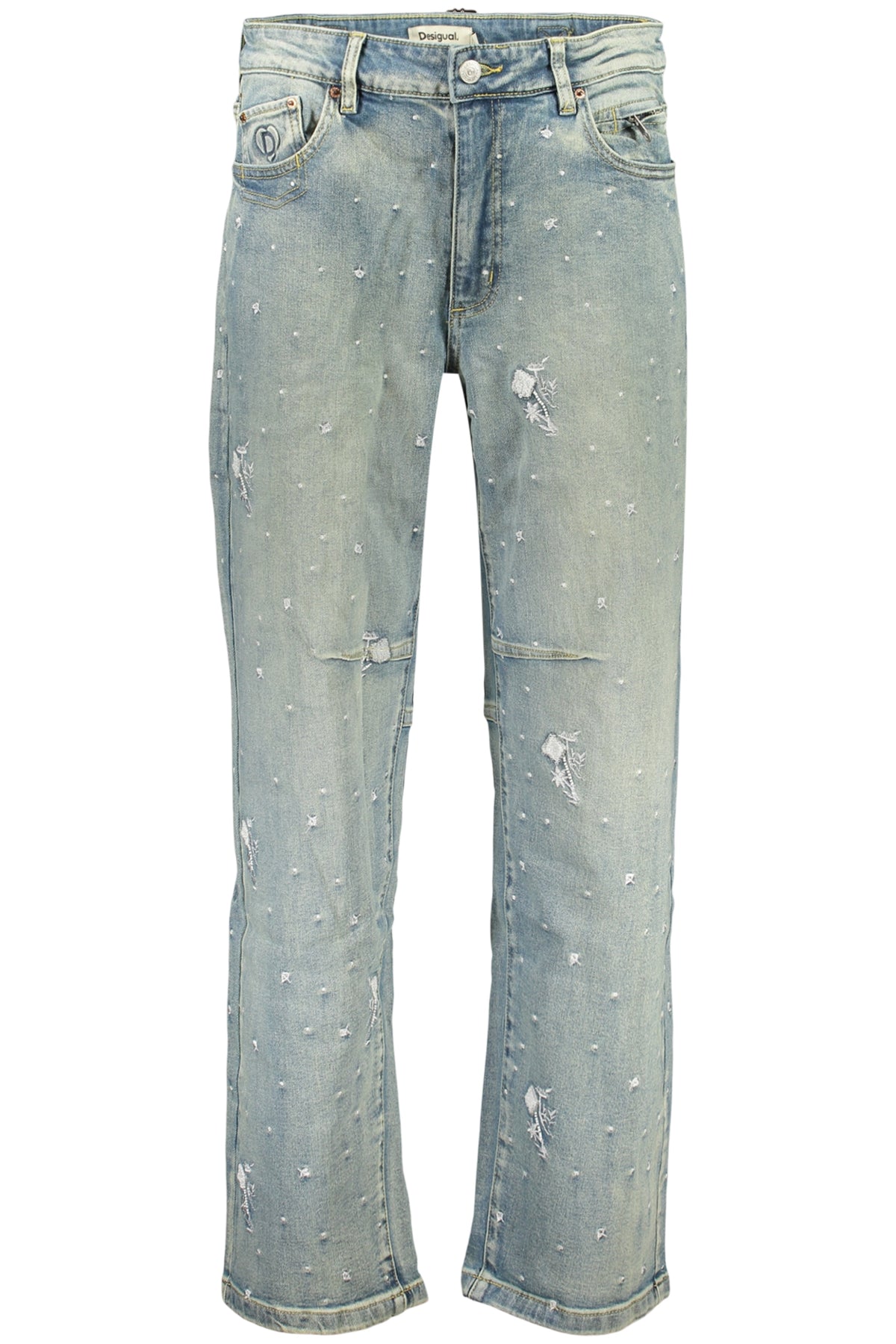 JEANS EM ALGODÃO DESIGUAL MULHER AZUL CLARO