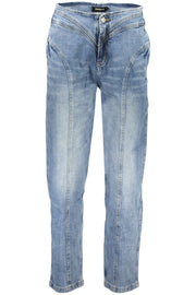 JEANS EM ALGODÃO DESIGUAL MULHER AZUL CLARO