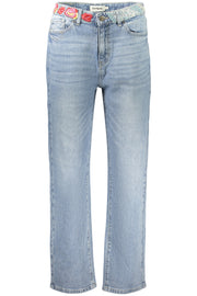 JEANS EM ALGODÃO DESIGUAL MULHER AZUL CLARO