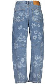 JEANS EM ALGODÃO DESIGUAL MULHER AZUL CLARO