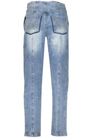 JEANS EM ALGODÃO DESIGUAL MULHER AZUL CLARO