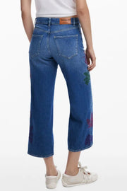 JEANS EM ALGODÃO DESIGUAL MULHER AZUL CLARO