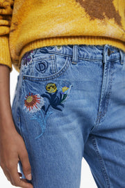 JEANS EM ALGODÃO DESIGUAL MULHER AZUL CLARO