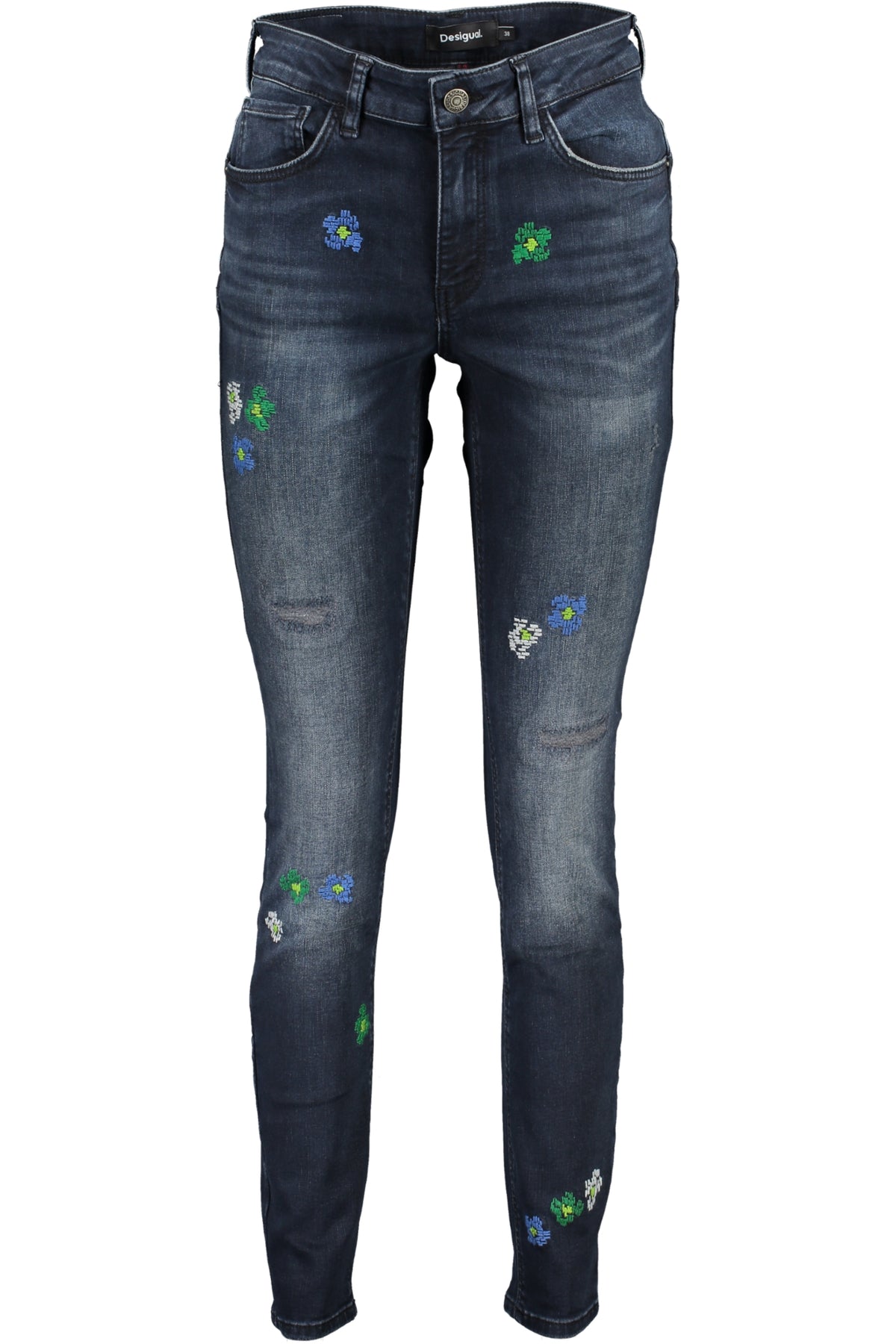 JEANS EM ALGODÃO DESIGUAL MULHER AZUIS