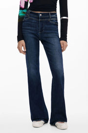JEANS EM ALGODÃO DESIGUAL MULHER AZUIS