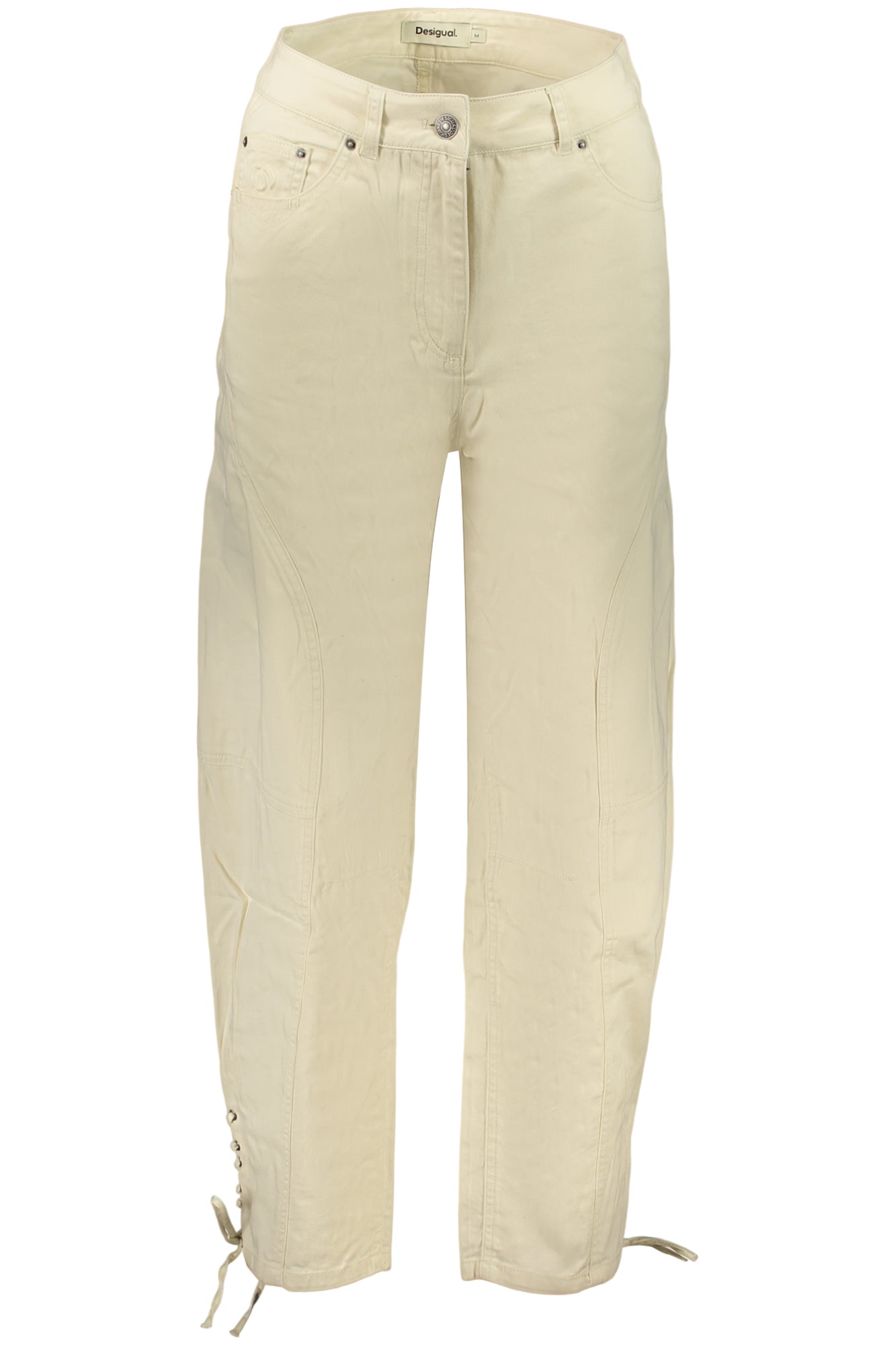 CALÇAS COM ATACADORES DESIGUAL MULHER BEGES