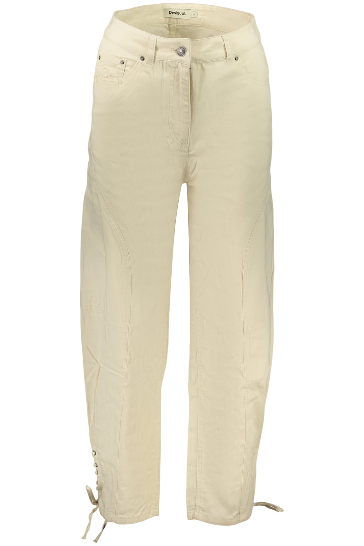 CALÇAS COM ATACADORES DESIGUAL MULHER BEGES