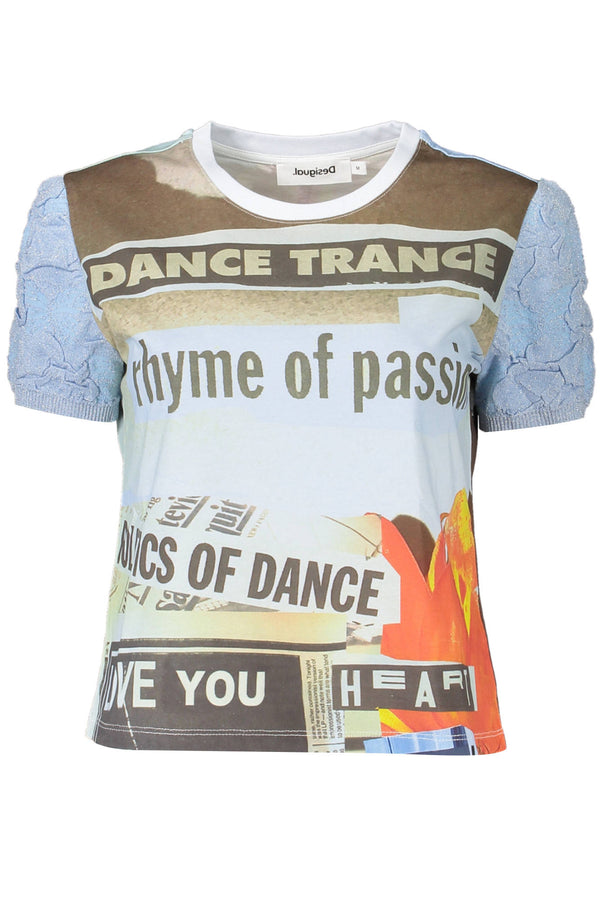 T-SHIRT DE MANGA CURTA MULHER AZUL CLARO DESIGUAL