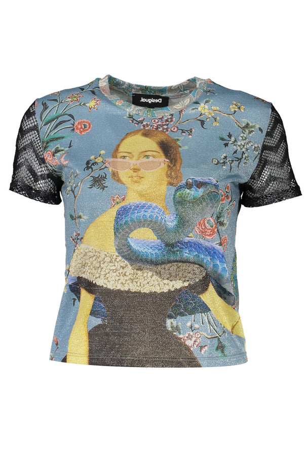 T-SHIRT DE MANGA CURTA MULHER AZUL CLARO DESIGUAL