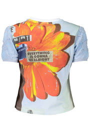 T-SHIRT EM ALGODÃO DESIGUAL MULHER AZUL CLARO