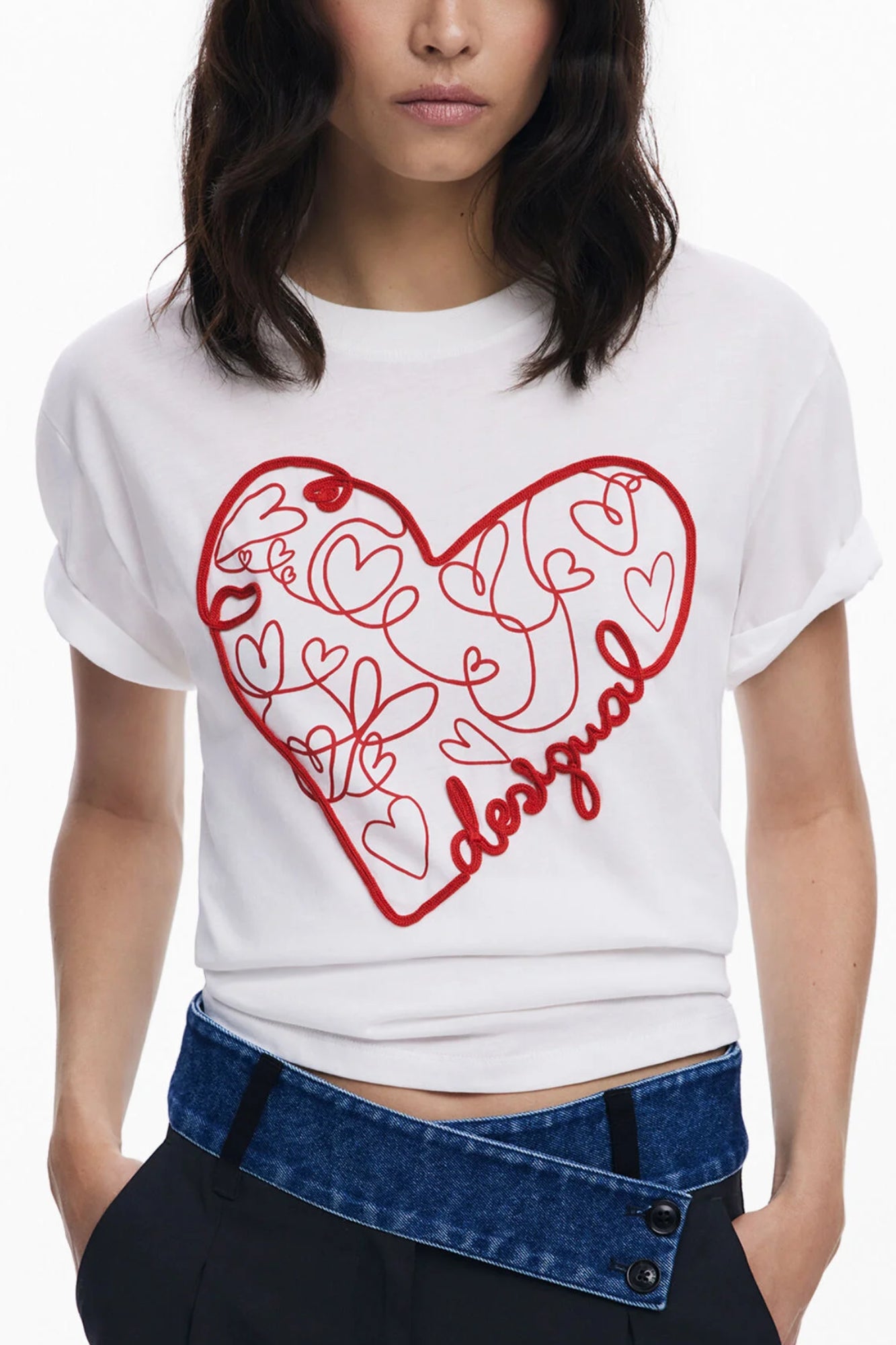 T-SHIRT EM ALGODÃO DESIGUAL MULHER BRANCA