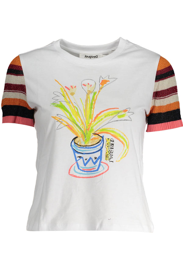 T-SHIRT DE MANGA CURTA FEMININA DESIGUAL BRANCA
