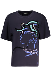 T-SHIRT EM ALGODÃO DESIGUAL MULHER AZUL