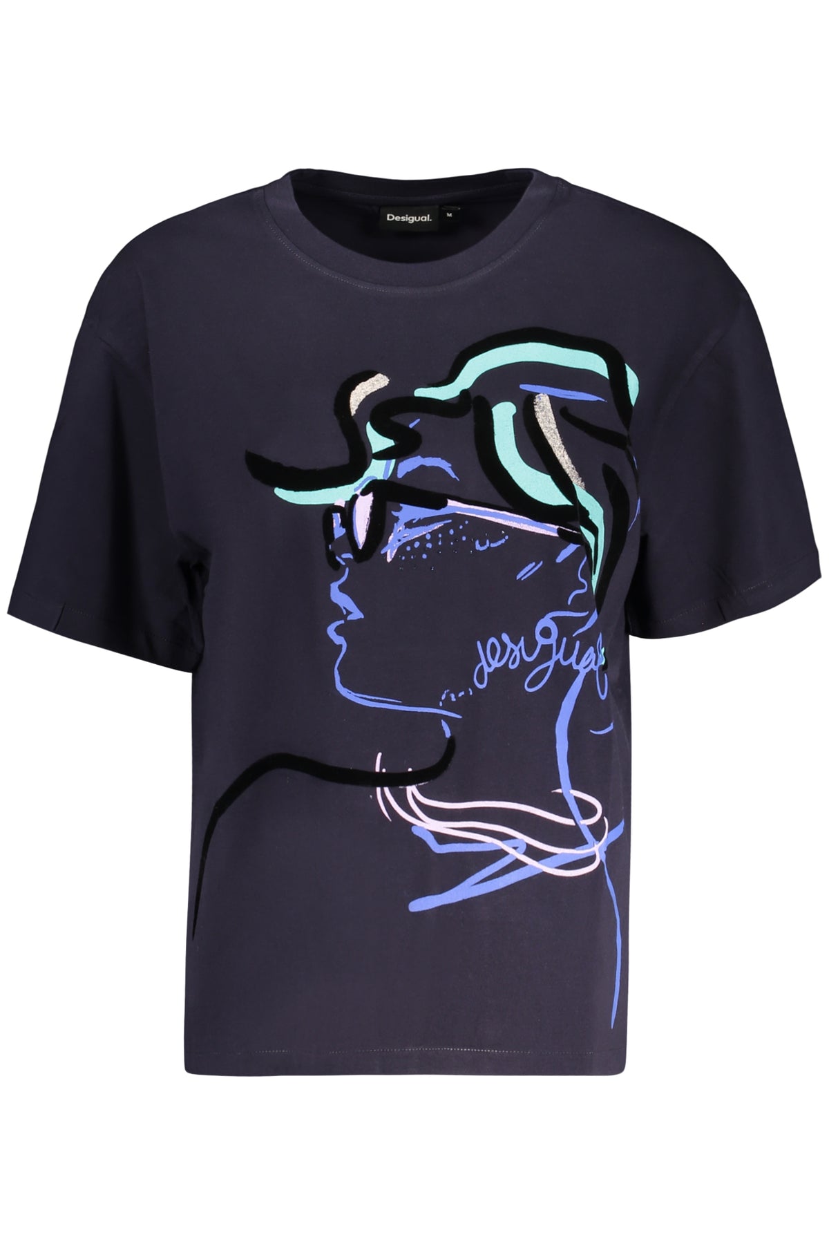 T-SHIRT EM ALGODÃO DESIGUAL MULHER AZUL