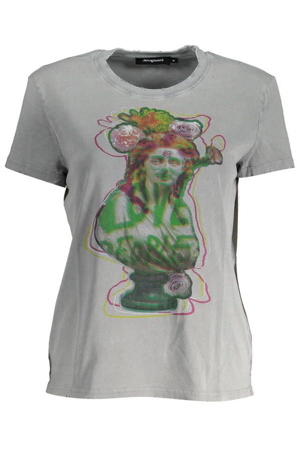 T-SHIRT DE MANGA CURTA FEMININA DESIGUAL CINZA