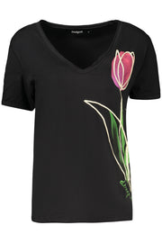 T-SHIRT EM ALGODÃO DESIGUAL MULHER PRETA