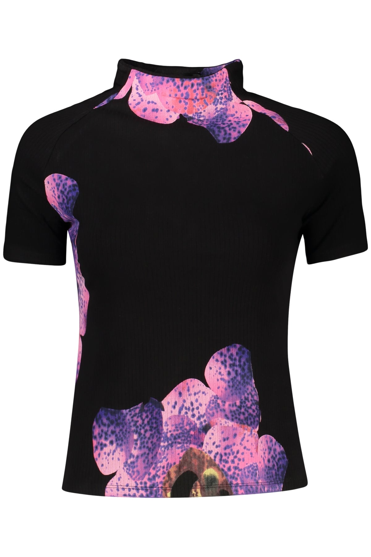 T-SHIRT COM ESTAMPADO DESIGUAL MULHER PRETA