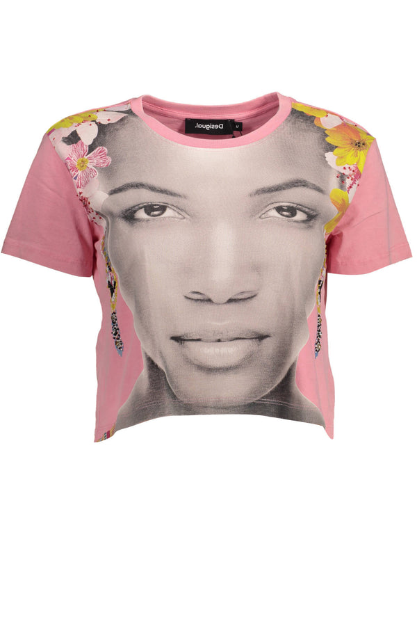 T-SHIRT MANGA CURTA FEMININA DESIGUAL ROSA