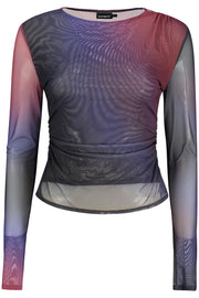 T-SHIRT COM LOGÓTIPO DESIGUAL MULHER AZUL