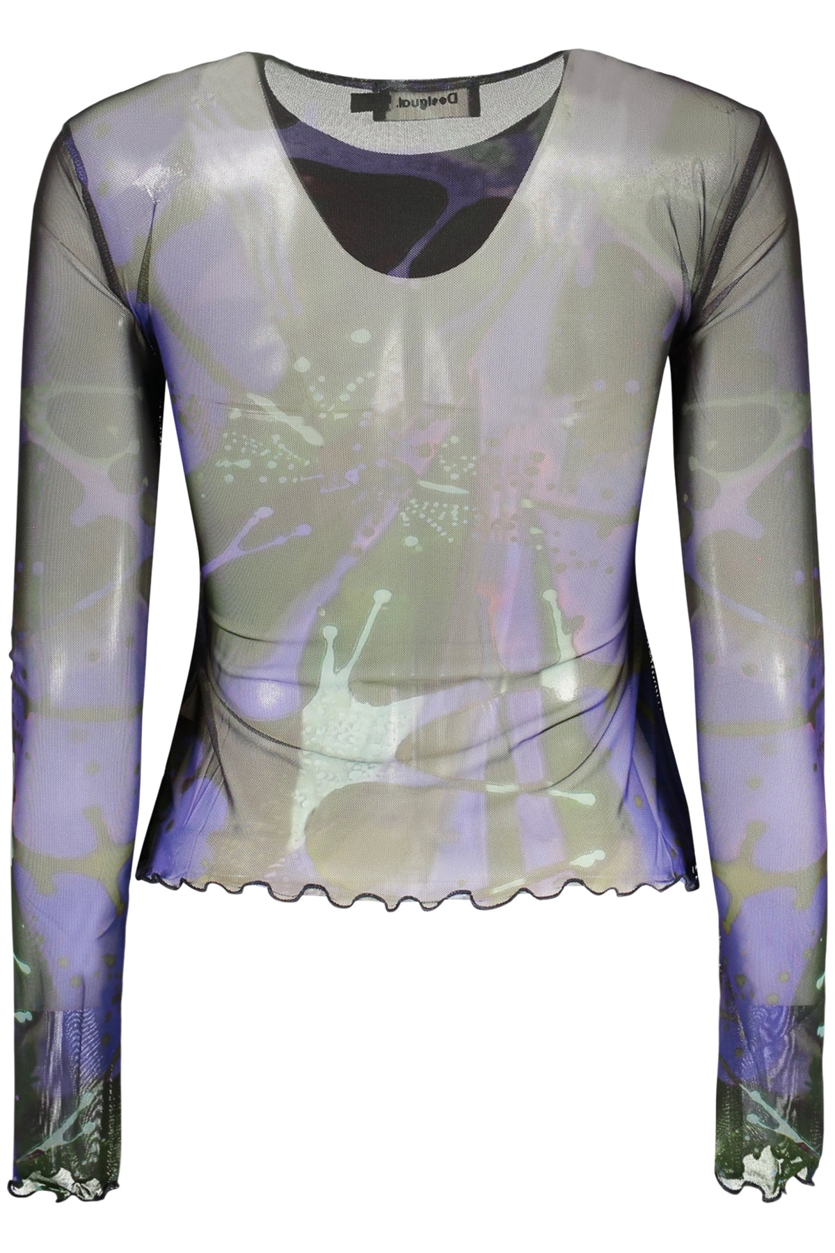 T-SHIRT COM LOGÓTIPO DESIGUAL MULHER AZUL