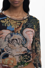 T-SHIRT COM LOGÓTIPO DESIGUAL MULHER PRETA
