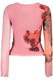 T-SHIRT COM ESTAMPADO DESIGUAL MULHER ROSA