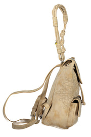 MOCHILA COM BORDADO DESIGUAL MULHER BEGE