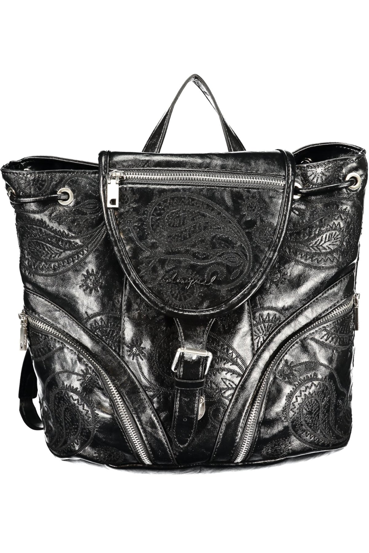 MOCHILA COM BORDADO DESIGUAL MULHER PRETA