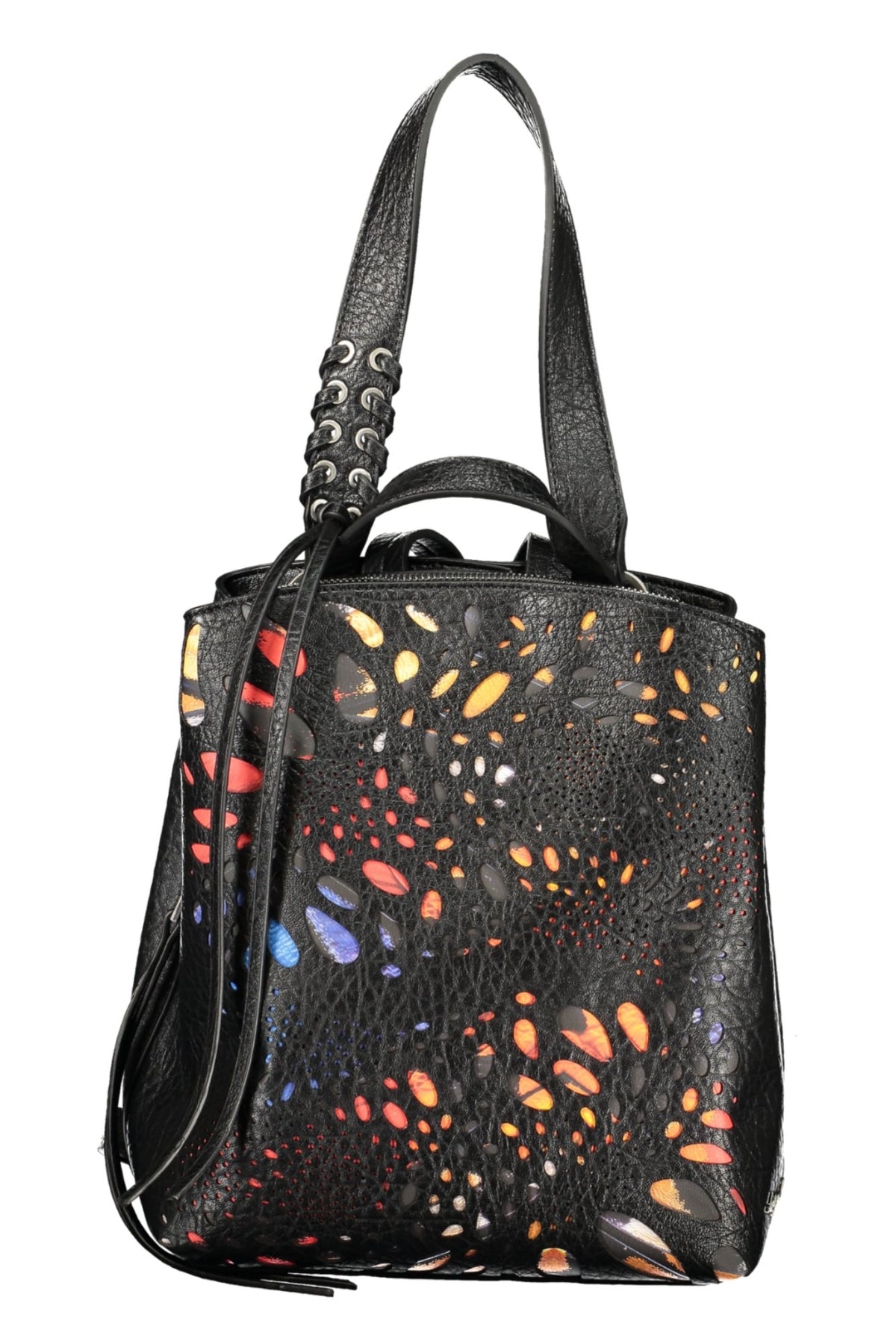 MOCHILA COM ESTAMPADO DESIGUAL MULHER PRETA