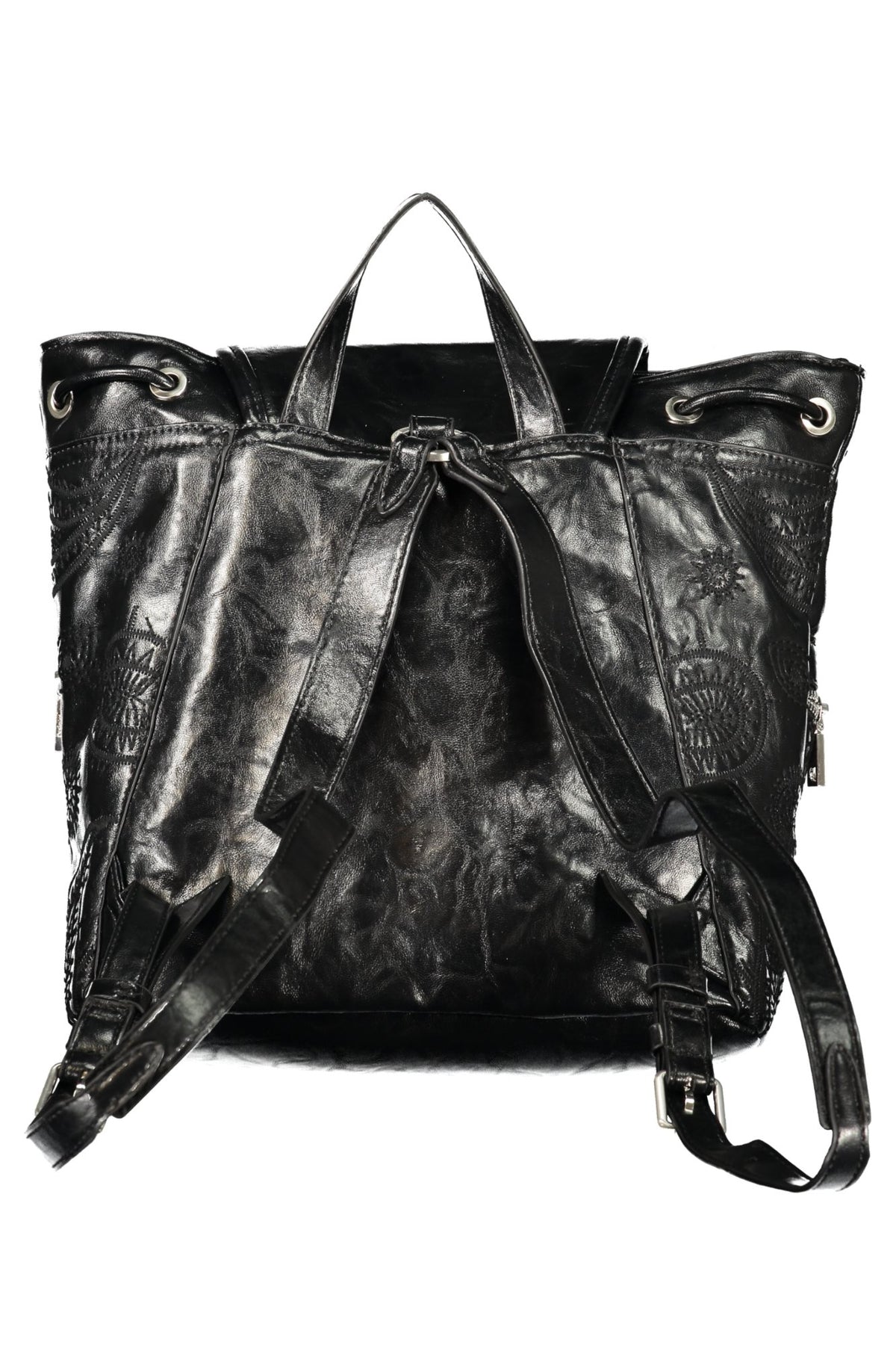MOCHILA COM BORDADO DESIGUAL MULHER PRETA