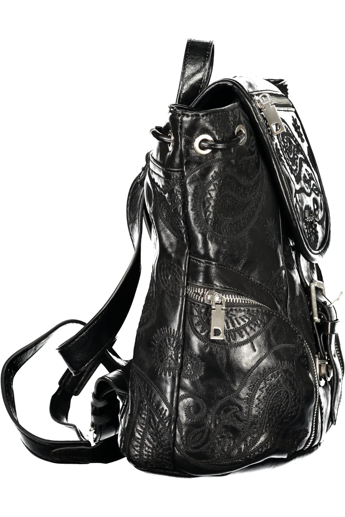 MOCHILA COM BORDADO DESIGUAL MULHER PRETA