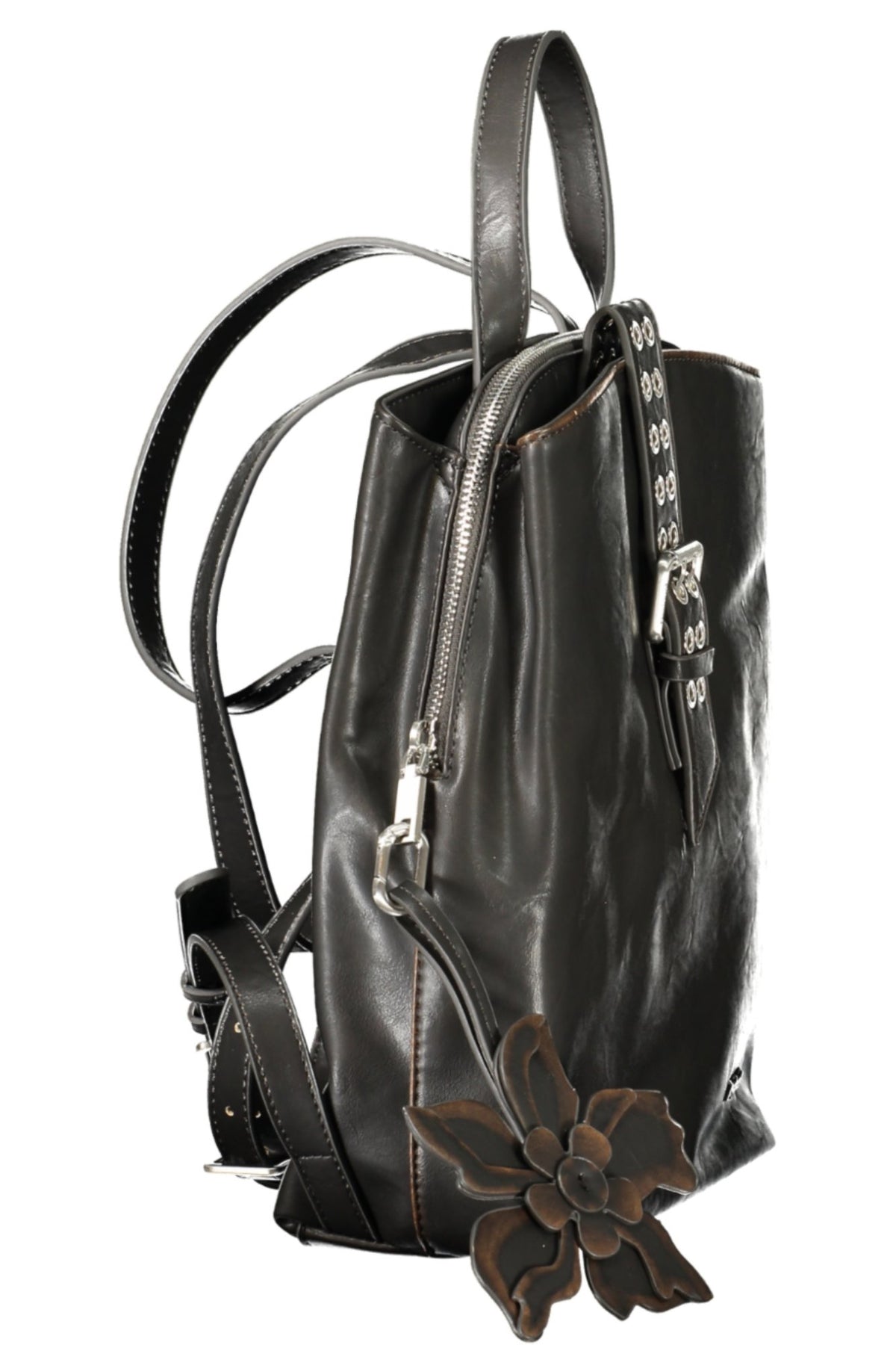 MOCHILA COM FECHO DESIGUAL MULHER PRETA