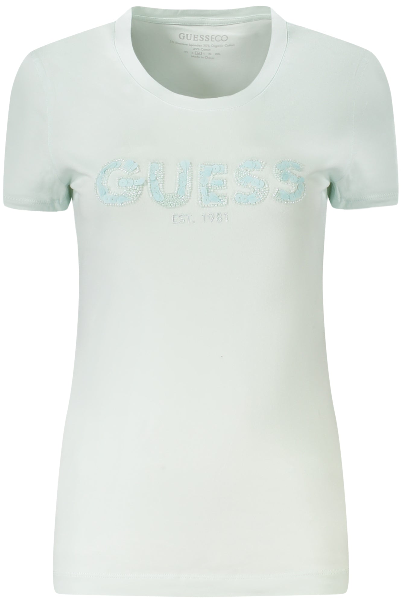 T-SHIRT EM ALGODÃO GUESS JEANS MULHER AZUL CLARO